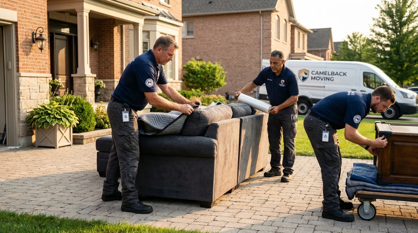 Large estate moving crew wrapping furniture in Galena, KS